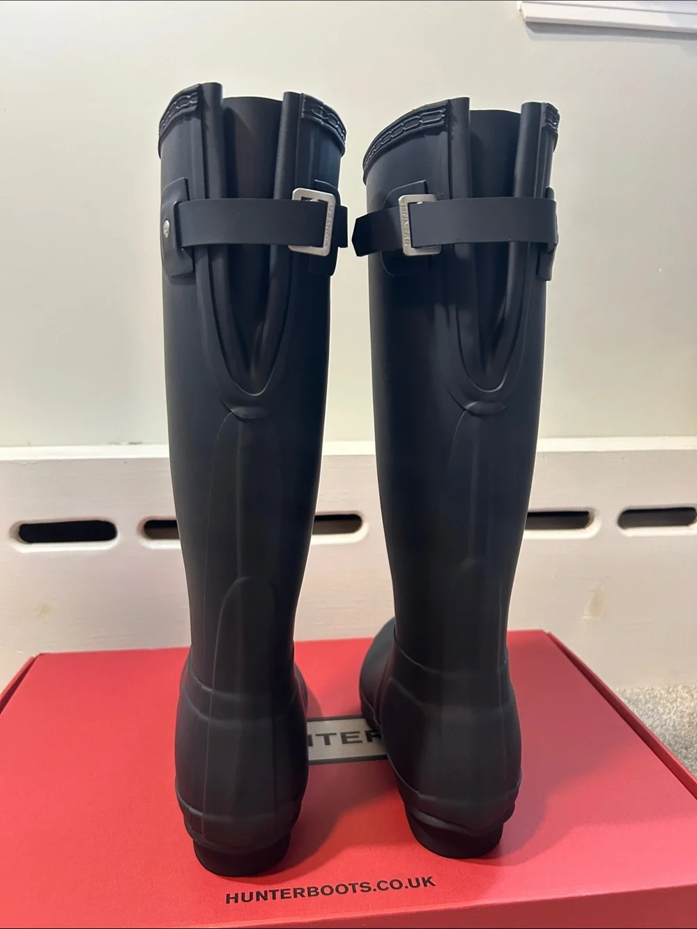 Women’s Tall Hunter Boots with Adjustable Back in matte Navy